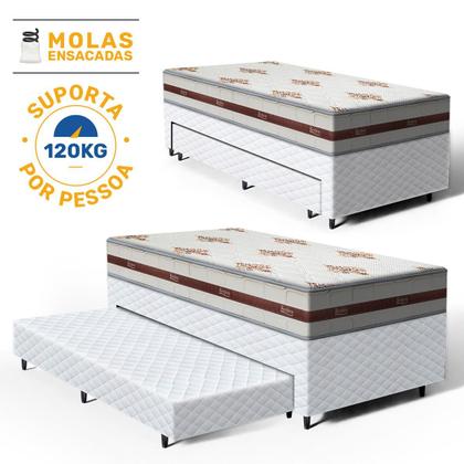 Imagem de Cama Box com Colchao de Molas Ensacadas Anjos Classic + Auxiliar de Espuma Unique Solteiro 88cm
