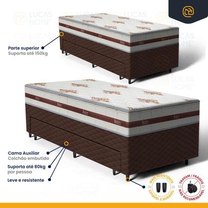 Imagem de Cama Box com Colchao de Molas Ensacadas Anjos Classic + Auxiliar de Espuma Unique Solteiro 88cm