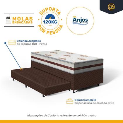 Imagem de Cama Box com Colchao de Molas Ensacadas Anjos Classic + Auxiliar de Espuma Unique Solteiro 88cm