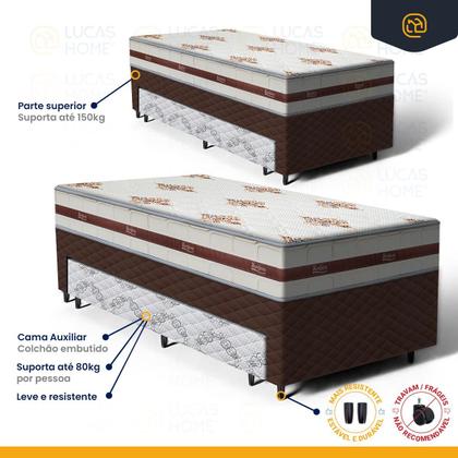 Imagem de Cama Box com Colchao de Molas Ensacadas Anjos Classic + Auxiliar de Espuma Unique Solteiro 88cm