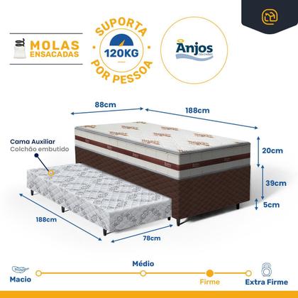 Imagem de Cama Box com Colchao de Molas Ensacadas Anjos Classic + Auxiliar de Espuma Unique Solteiro 88cm