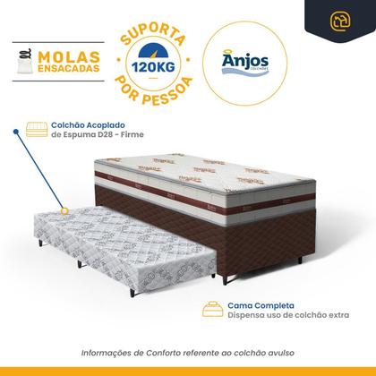 Imagem de Cama Box com Colchao de Molas Ensacadas Anjos Classic + Auxiliar de Espuma Unique Solteiro 88cm