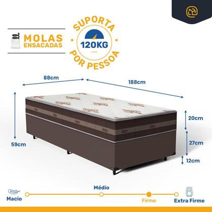Imagem de Cama Box com Colchão de Molas Ensacadas Anjos Classic Pocket Solteiro 88cm