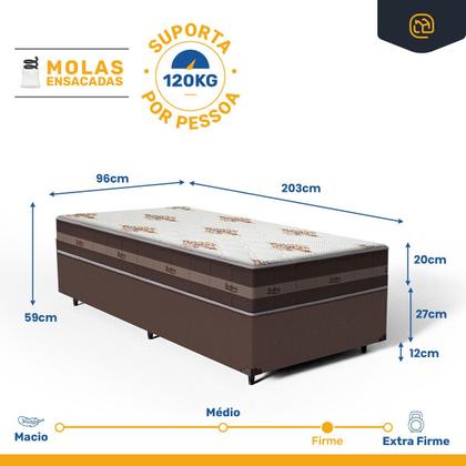 Imagem de Cama Box com Colchão de Molas Ensacadas Anjos Classic Pocket Solteiro King 96cm