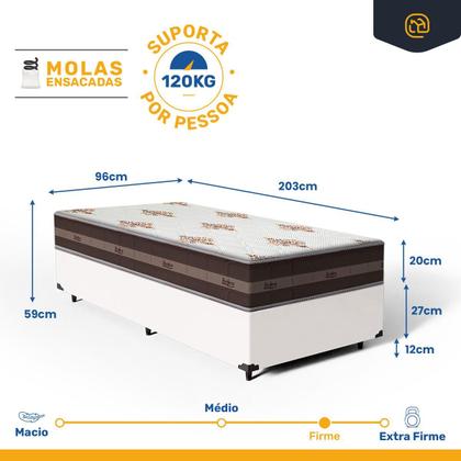 Imagem de Cama Box com Colchão de Molas Ensacadas Anjos Classic Pocket Solteiro King 96cm