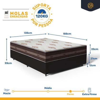 Imagem de Cama Box com Colchão de Molas Ensacadas Anjos Classic Pocket Viúva 128cm