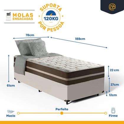 Imagem de Cama Box com Colchão de Molas Ensacadas Classic Solteiro 78 cm