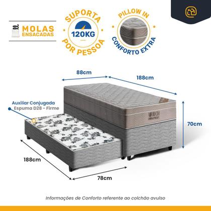 Imagem de Cama Box com Colchão de Molas Ensacadas Ortobom AirTech SpringPocket Auxiliar de Espuma Unique Solteiro 88cm