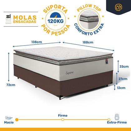 Imagem de Cama Box com Colchão de Molas Ensacadas Pillow Top Supreme Lux Casal 138cm