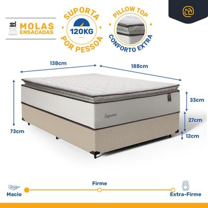 Imagem de Cama Box com Colchão de Molas Ensacadas Pillow Top Supreme Lux Casal 138cm