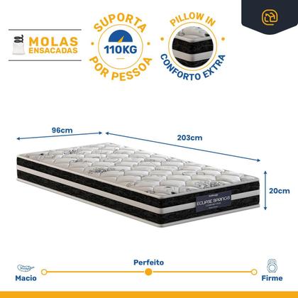 Imagem de Cama Box com Colchão de Molas Ensacadas Probel Eclipse Springs Comfort Plus Solteiro King 96cm