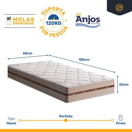 Imagem de Cama Box com Colchão de Molas Ensacadas Solteiro Anjos Classic Auxiliar de Espuma Unique Solteiro 88 cm