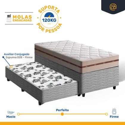 Imagem de Cama Box com Colchão de Molas Ensacadas Solteiro Anjos Classic Auxiliar de Espuma Unique Solteiro 88 cm