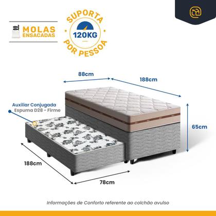 Imagem de Cama Box com Colchão de Molas Ensacadas Solteiro Anjos Classic Auxiliar de Espuma Unique Solteiro 88 cm