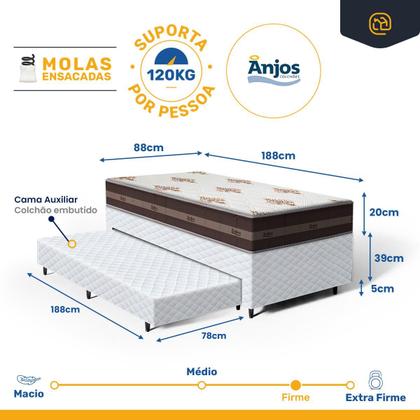 Imagem de Cama Box com Colchao de Molas Ensacadas Solteiro Anjos Classic Pocket com Auxiliar de Espuma Unique Solteiro 88 cm