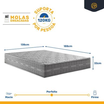 Imagem de Cama Box com Colchão de Molas Ensacadas Ultra Spring Anjos Casal 138 cm