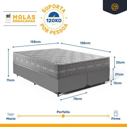 Imagem de Cama Box com Colchão de Molas Ensacadas Ultra Spring DAngelis Queen 158 cm