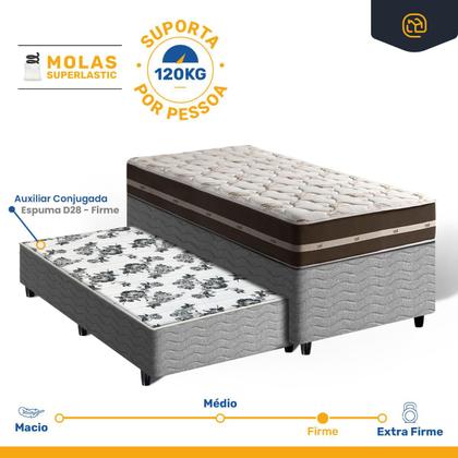 Imagem de Cama Box com Colchão de Molas Solteiro Anjos Classic Pocket Auxiliar de Espuma Unique Solteiro 88 cm
