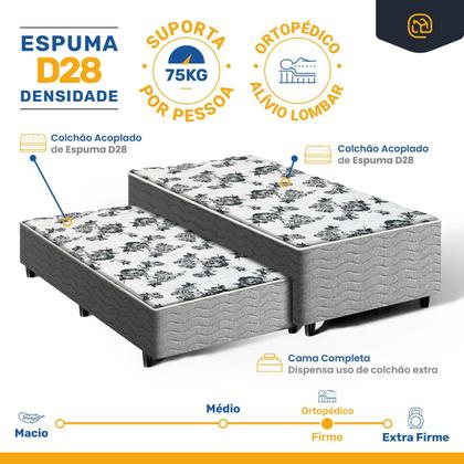 Imagem de Cama Box com Colchão e Auxiliar de Espuma Unique Bicama Solteiro 88 cm