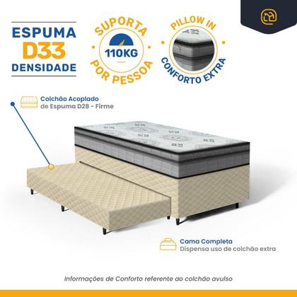 Imagem de Cama Box com Colchao Espuma D33 Pillow In Anjos Ortosleep + Auxiliar de Espuma Unique Solteiro 88cm