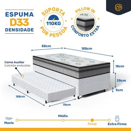 Imagem de Cama Box com Colchao Espuma D33 Pillow In Anjos Ortosleep com Auxiliar de Espuma Unique Solteiro 88 cm