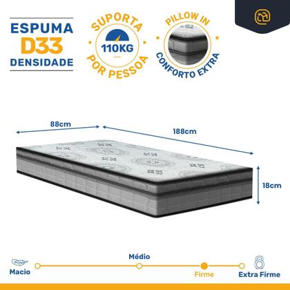 Imagem de Cama Box com Colchao Espuma D33 Pillow In Anjos Ortosleep com Auxiliar de Espuma Unique Solteiro 88 cm