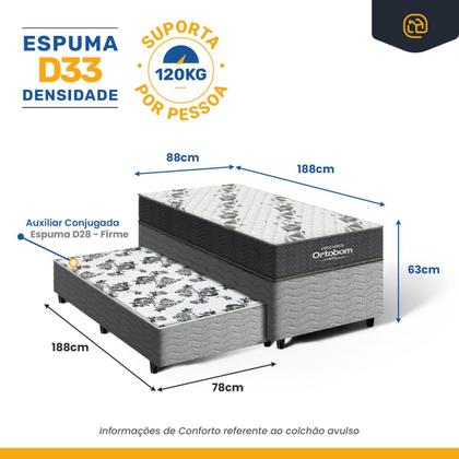 Imagem de Cama Box Com Colchão Ortobom de Espuma D33 Airtech 100 Auxiliar de Espuma Unique Solteiro 88 cm