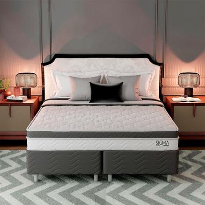 Imagem de Cama Box com Colchão Queen Sigma Molas Ensacadas (22x158x198) Branco e Cinza