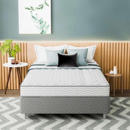 Cama Box com Colchão Viúva Howie Espuma D33 (17x128x188) Branco e Cinza - Mobly Imagem de Cama Box com Colchão Viúva Howie Espuma D33 (17x128x188) Branco e Cinza