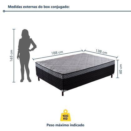 Imagem de Cama Box Conjugada Casal com Pés de Madeira Maciça Pasquale