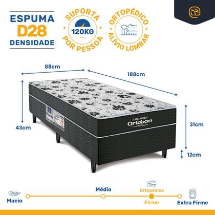 Imagem de Cama Box Conjugada de Espuma Ortobom Union Ortopedic Solteiro 88 cm