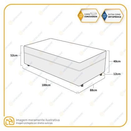 Imagem de Cama Box Conjugada Solteiro Ortopédica D28 com Travesseiro - Lucas Home - Unique 88x188x52cm