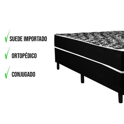 Imagem de Cama Box Conjugado Ortopédico Viúva Suede Preto 128 X 188 X 40