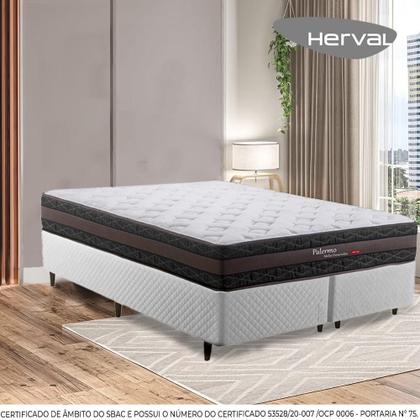 Imagem de Cama Box Herval Queen Palermo, 67x158x198 cm, Molas Ensacadas, Branco