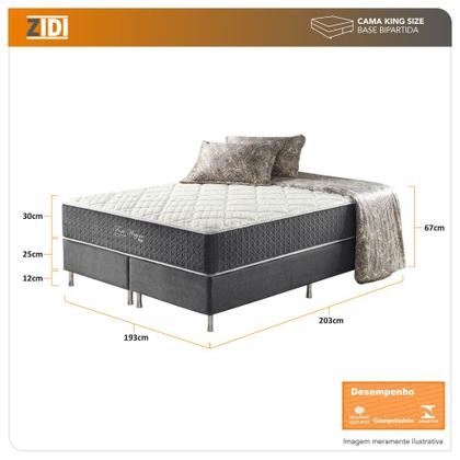 Imagem de Cama Box King Cinza + Colchão Molas Ensacadas Suporte 200 Kg Fort Wayne 193x203x67cm