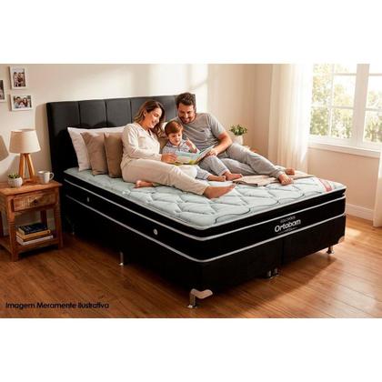 Imagem de Cama Box King: Colchão Molas Ensacadas Ortobom SuperPocket Elegant + Base CRC Suede Black(193x203)