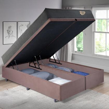 Imagem de Cama Box King com Baú Suede Marrom 193x203 com Colchão Adapto Molas Ensacadas Ecoflex