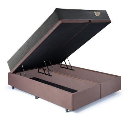 Imagem de Cama Box King com Baú Suede Marrom 193x203 com Colchão Adapto Molas Ensacadas Ecoflex