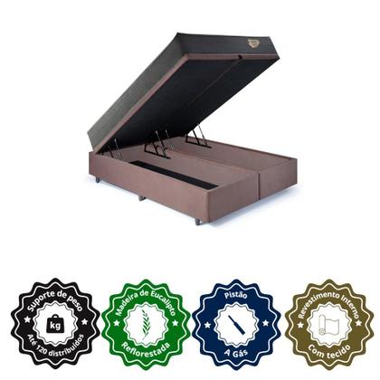 Imagem de Cama Box King com Baú Suede Marrom 193x203 com Colchão Adapto Molas Ensacadas Ecoflex