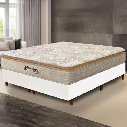 Imagem de Cama Box King Size Branca Colchão Mendoza Molas Ensacadas Pillow Top 193x203x71cm Extra Macio