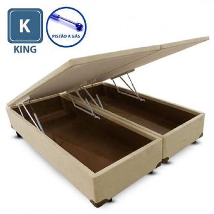 Imagem de Cama Box KING SIZE com Bau Pistão a gás bege suede Bipartido 193x203