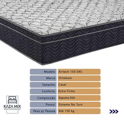 Imagem de Cama Box Preto e Colchão Airtech 150 Espuma D45 Casal Ortobom