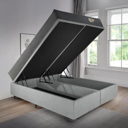 Imagem de Cama Box Queen Baú 158x198 Revestimento Sintético Linho Cinza com Colchão Adapto Molas Ensacadas Ecoflex