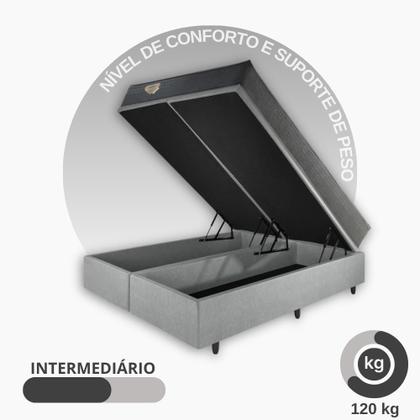 Imagem de Cama Box Queen Baú 158x198 Revestimento Sintético Linho Cinza com Colchão Adapto Molas Ensacadas Ecoflex