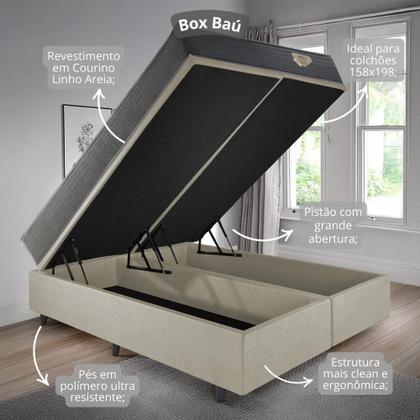Imagem de Cama Box Queen Baú Reforçado e Resistente Areia com Colchão Adapto Molas ensacadas