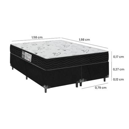 Imagem de Cama Box Queen Bipartido + Colchão D33 One Face - 56x158x198cm - Suede Preto