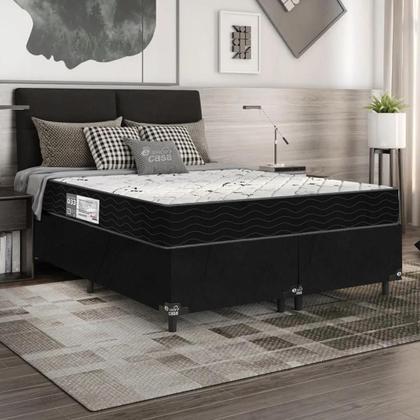 Imagem de Cama Box Queen Bipartido + Colchão D33 One Face - 56x158x198cm - Suede Preto