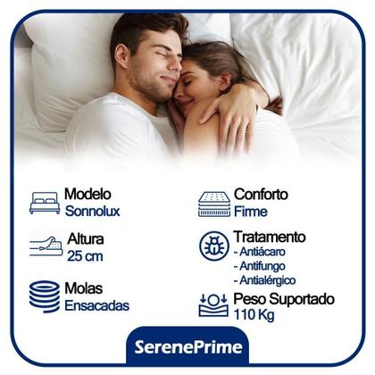 Imagem de Cama Box Queen Bipartido Sintético + Colchão Molas Ensacadas Sereneprime Sonnolux 158x198x65 Cinza