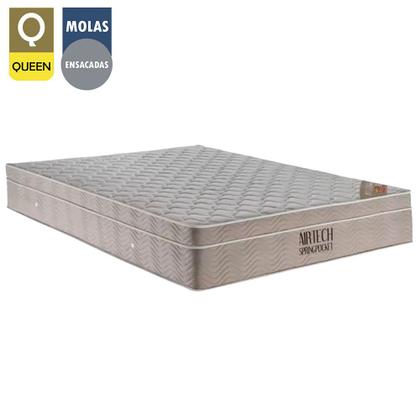 Imagem de Cama Box Queen Bipartido Suede + Colchão Ortobom Airtech Molas Ensacadas 158x198x65 Bege