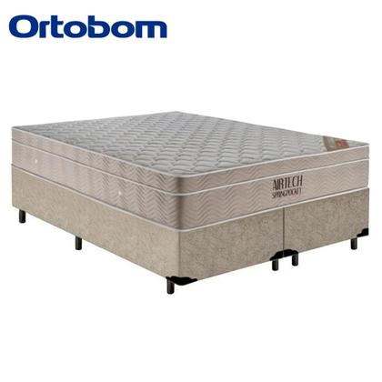 Imagem de Cama Box Queen Bipartido Suede + Colchão Ortobom Airtech Molas Ensacadas 158x198x65 Bege